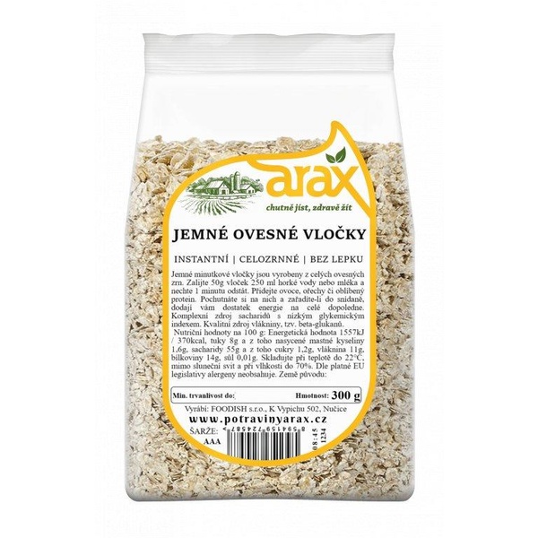 ARAX Ovesné vločky bezlepkové jemné, celozrnné instantní 300 g - 
