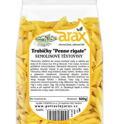 ARAX Těstoviny semolinové trubičky "Penne Rigate" 500 g