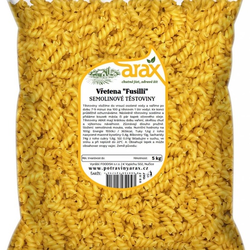 ARAX Těstoviny semolinové vřetena "Fusilli" 5 kg