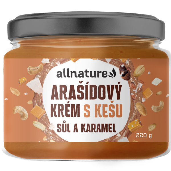 Allnature Arašídový krém s kešu, solí a karamelem 220 g - 