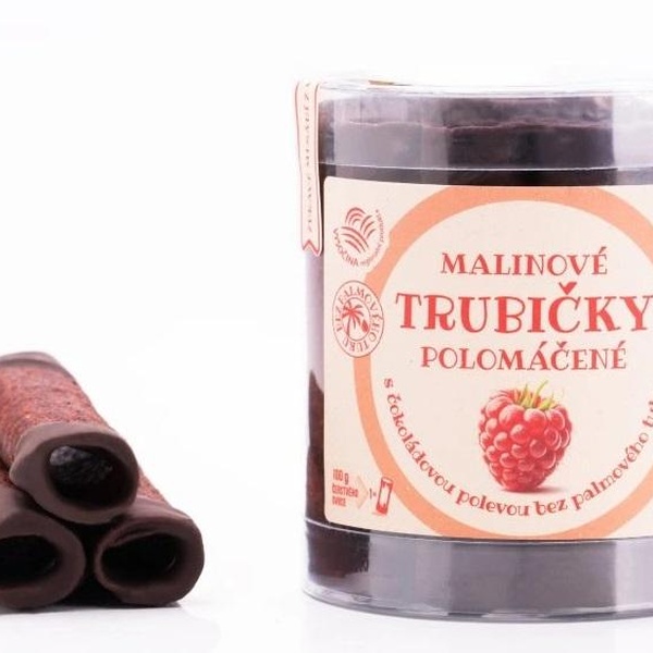 B.Produkt B. Produkt Malinové trubičky polomáčené s čokoládovou polevou bez palmového tuku 18ks 220 g - 