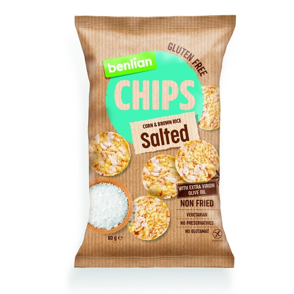Benlian Rice Chips chipsy z kukuřice a hnědé rýže s mořskou solí 60 g - 