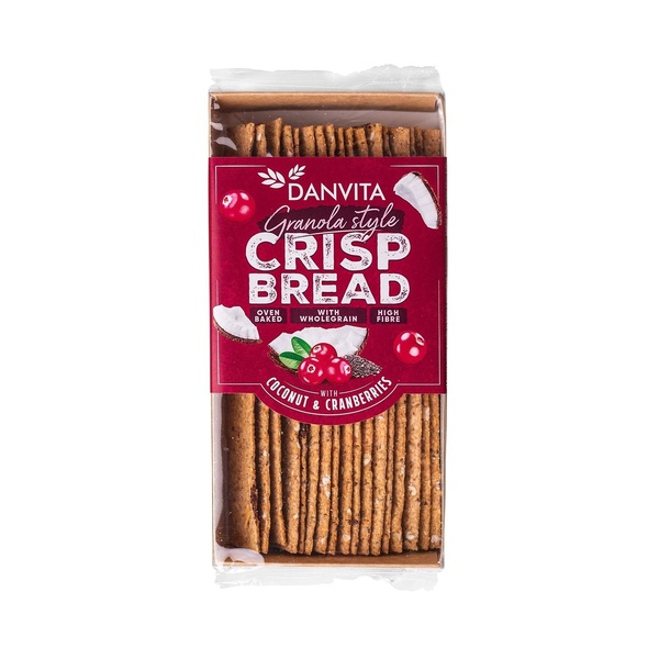 Danvita Křehké pšeničné granola plátky s kokosem, brusinkami a chia semínky 130 g - 