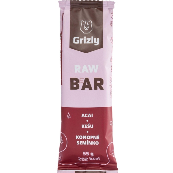 GRIZLY RAW Bar acai-kešu-konopné semínko 55 g - 