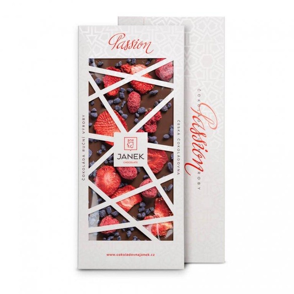 JANEK 41% Čokoláda mléčná  Passion (jahody, maliny, fialka) 120g - 
