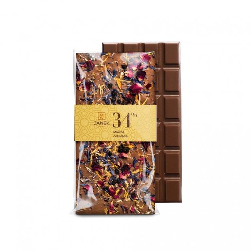 JANEK  Mléčná čokoláda bylinková - měsíček, bez černý, chrpa, růže 85 g