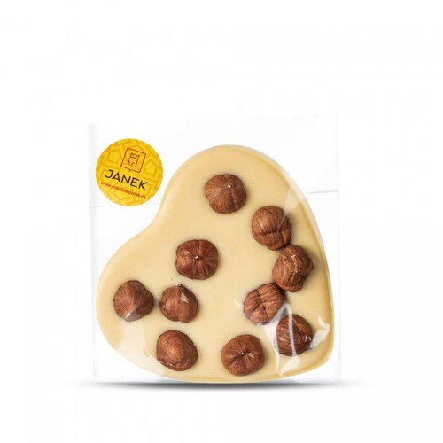 Janek Srdíčko 9x9 cm s lískovými ořechy 70g - bílé