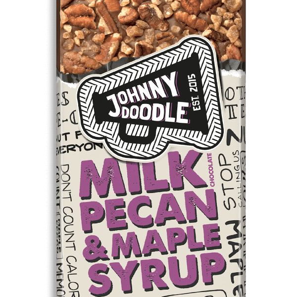 Mléčná čokoláda Johny Doodle , pekanové ořechy a javorový sirup 150 g - 
