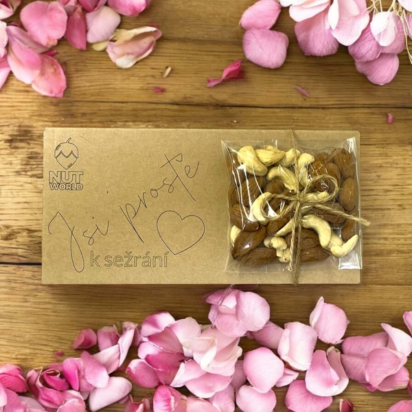 Dárková ořechová kazetka 50g - Mix natural kešu-mandle - Jsi prostě k sežrání - 