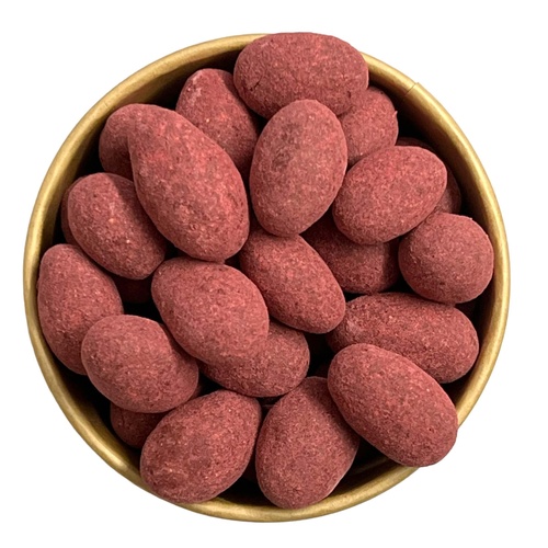 Mandle v mléčné čokoládě a malinovém prášku 3 kg