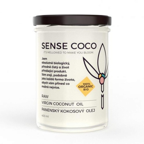 Sense Coco RAW Bio panenský kokosový olej 400 ml. Tajemství jemné pokožky a zdravých vlasů během těhotenství