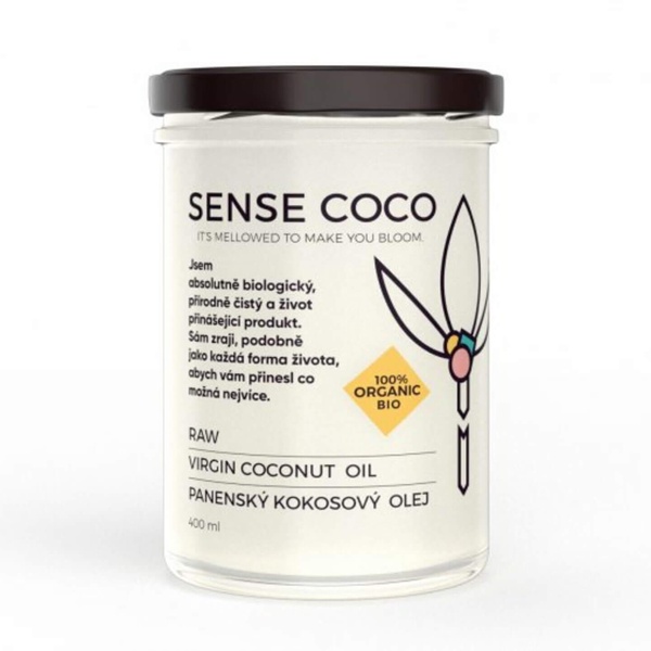 Sense Coco RAW Bio panenský kokosový olej 400 ml. Tajemství jemné pokožky a zdravých vlasů během těhotenství - 