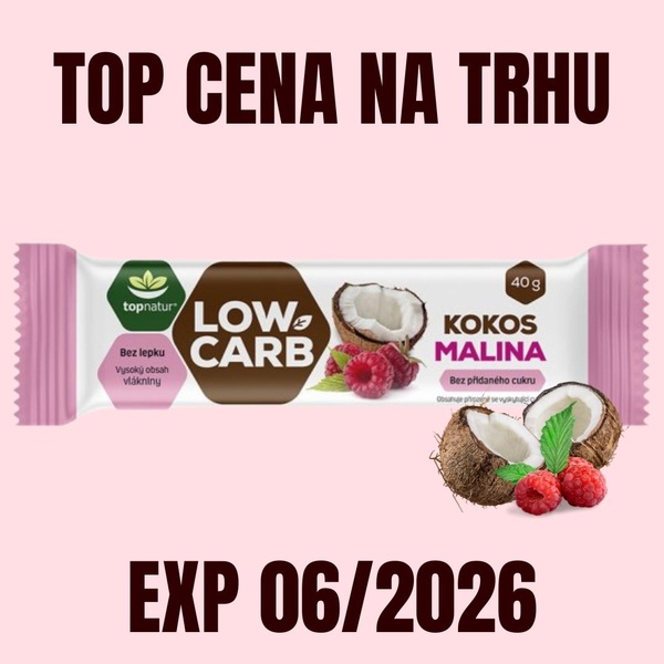 TOPNATUR LOW CARB tyčinka kokos malina 40 g EXP 06/2026 - 