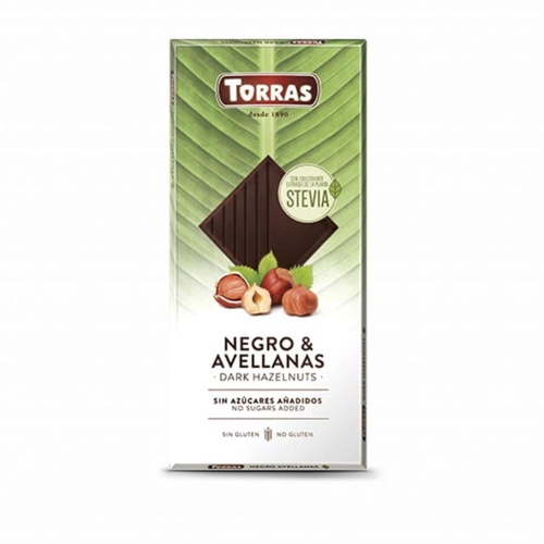 Hořká čokoláda Torras se stévií a s lískovými oříšky 125 g