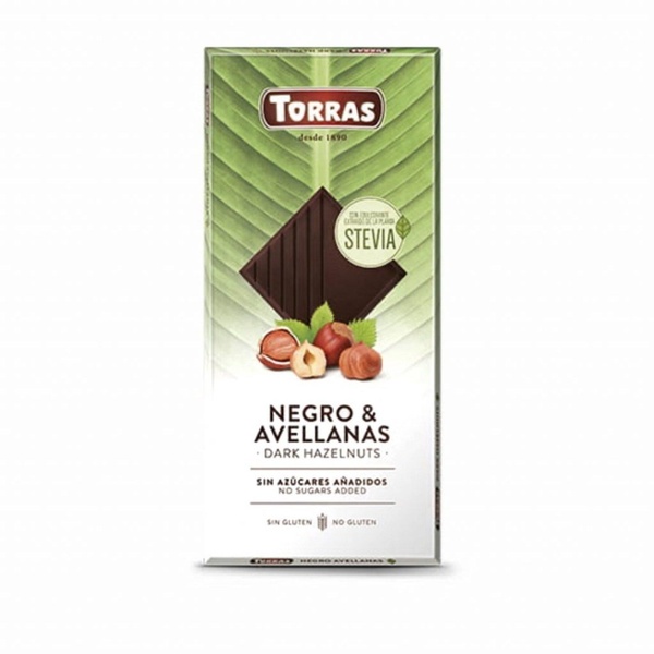 Hořká čokoláda Torras se stévií a s lískovými oříšky 125 g - 