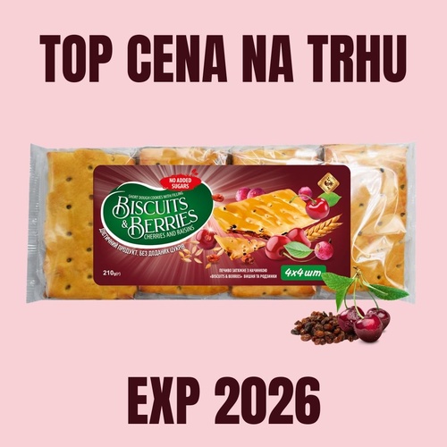 ZHYTOMYR Sušenky BISCUITS & BERRIES třešně a rozinky 210 g EXP 2026