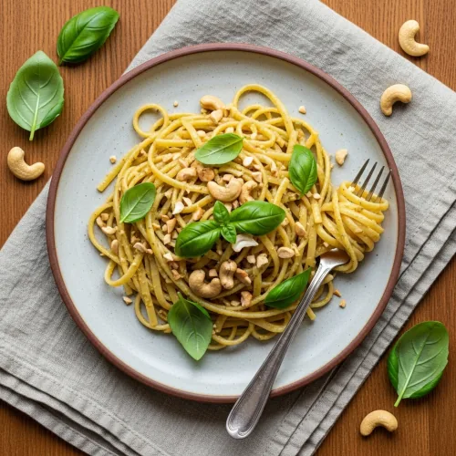 Linguine s kešu ořechovým pestem