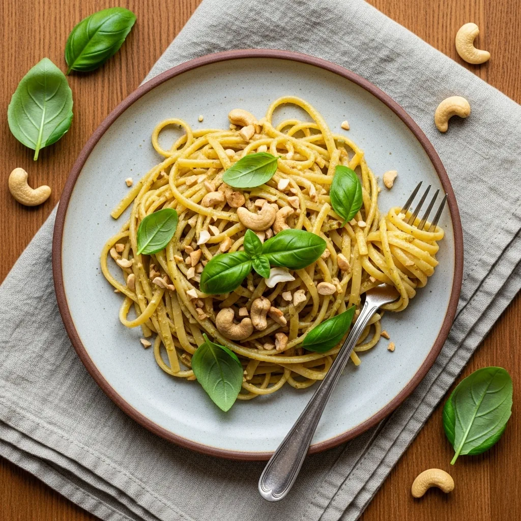 Linguine s kešu ořechovým pestem