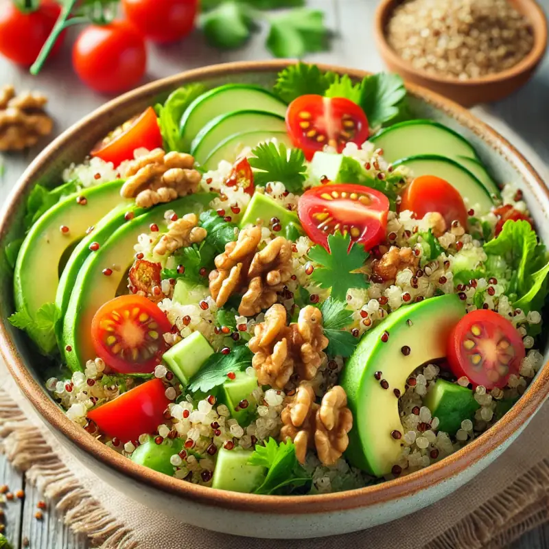 Quinoa salát s vlašskými ořechy a avokádem